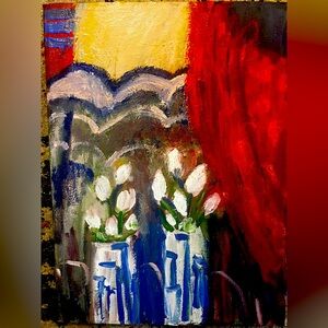 Red Velvet Drape with Tulips